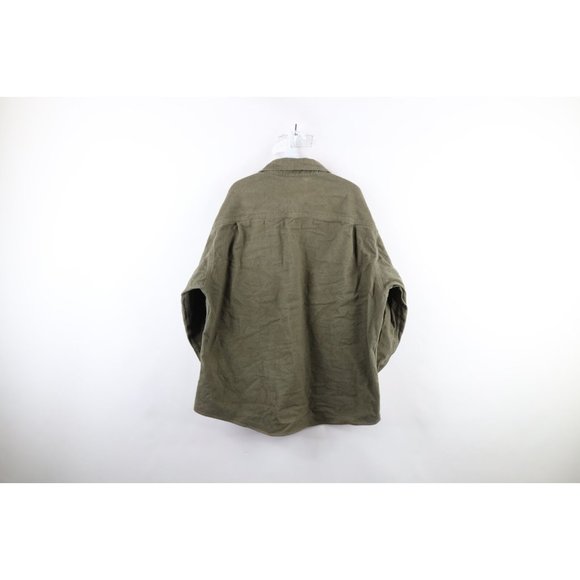 Vintage 90s Woolrich Mens XL Faded Heavyweight Chamois Cloth Button Shirt Green - Picture 9 of 11